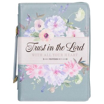 Trust in the Lord Pearlescent Pewter Floral Fashion Bible Cover - Proverbs 3:5- Size Large