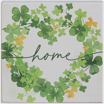 Home Clover Heart Irish Tabletop Block Sign Decor