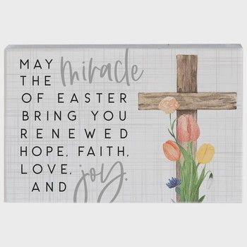 Miracle Of Easter Spring Tabletop Block Sign Decor