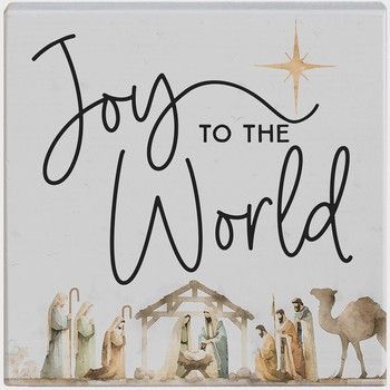 Joy World Nativity Christmas Tabletop Block Sign Decor