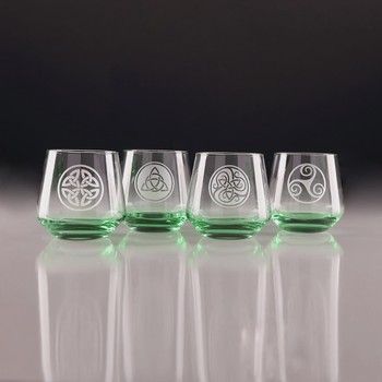 Green Celtic Knot Tumbler Glasses- Set of 4 Glasses