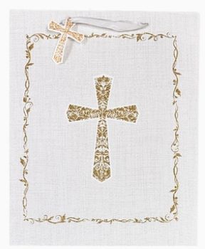 Religious Gift Bag- Cross, White- Large