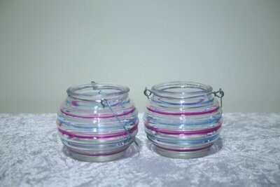 Set of 2 Striped Glass Bowl Tealight Holders