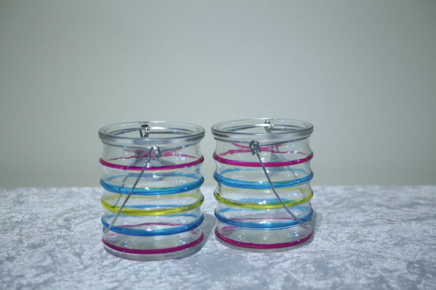 Set of 2 Striped Tall Tealight Holders