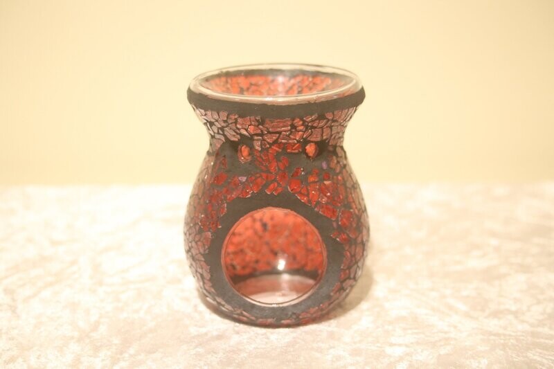 RED FLARED CRACKLE GLASS OIL BURNER