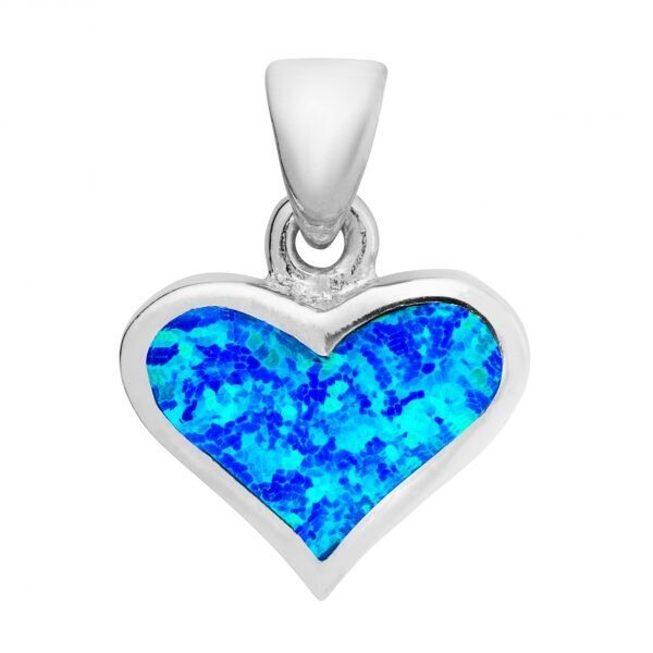 Blue Opal Heart Silver Necklace
