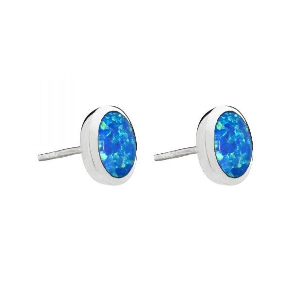 Dainty Opal Round Stud Silver Earrings