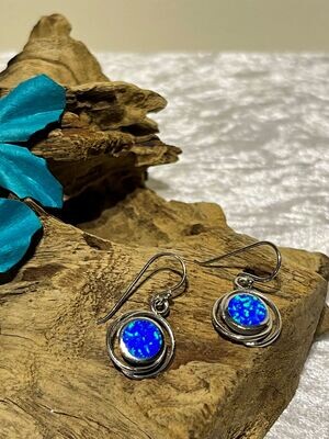 Blue Opal Circles Silver Earrings