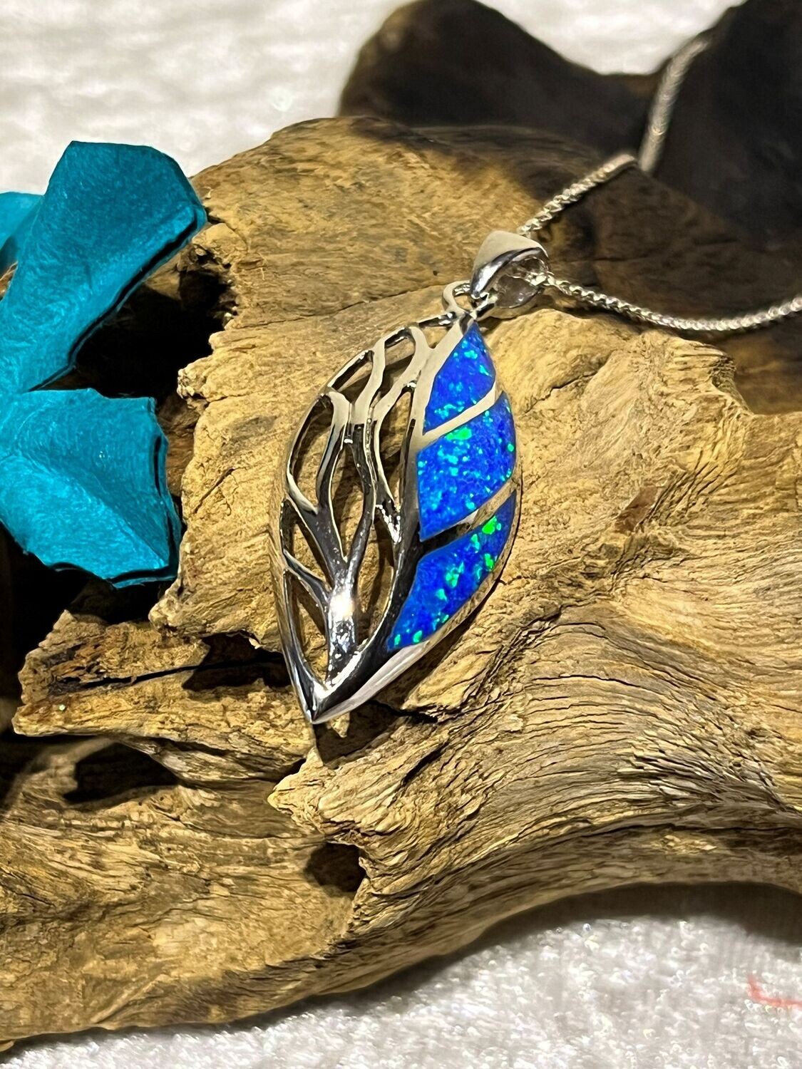 Blue Opal Marquise Silver Necklace