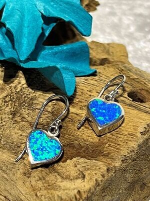 Blue Opal Heart Silver Earrings