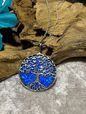 Blue Opal Tree of Life Silver Necklace