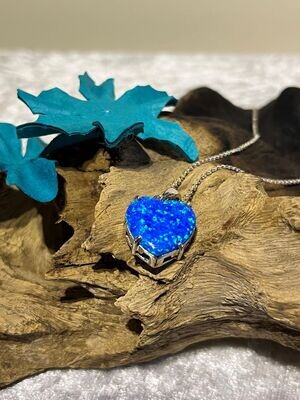 Blue Opal Heart Silver Necklace