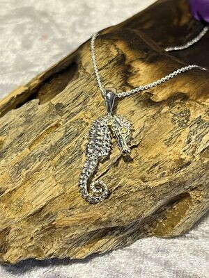 Sterling Silver Textured Seahorse Necklace