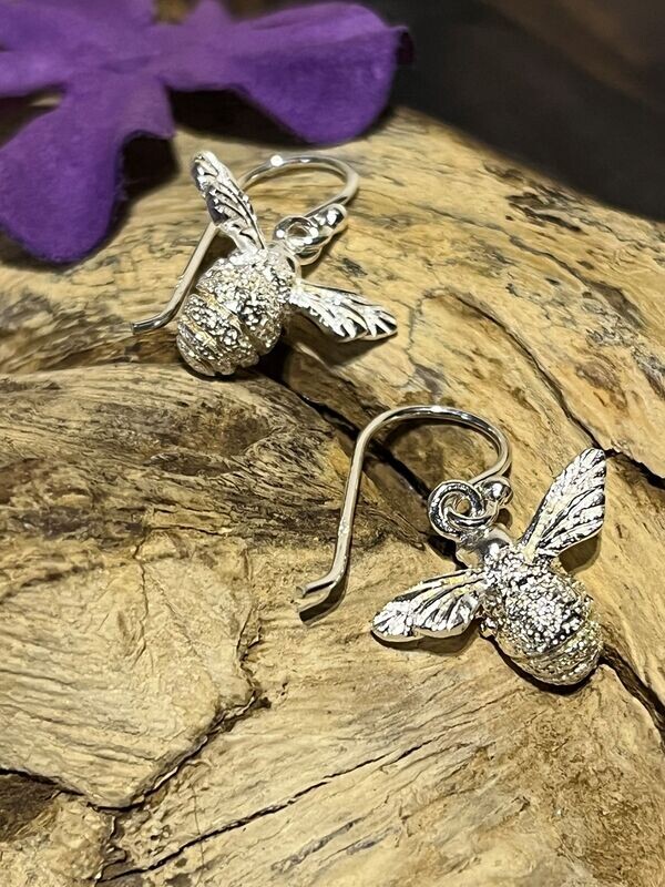 Sterling Silver Textured Bee Earrings