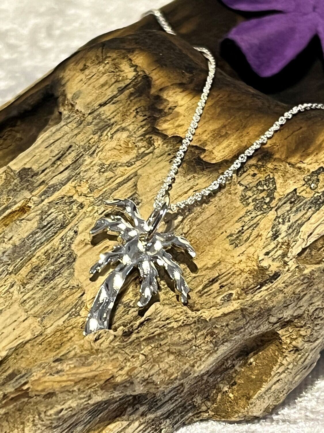 Sterling Silver Textured Palm Tree Necklace