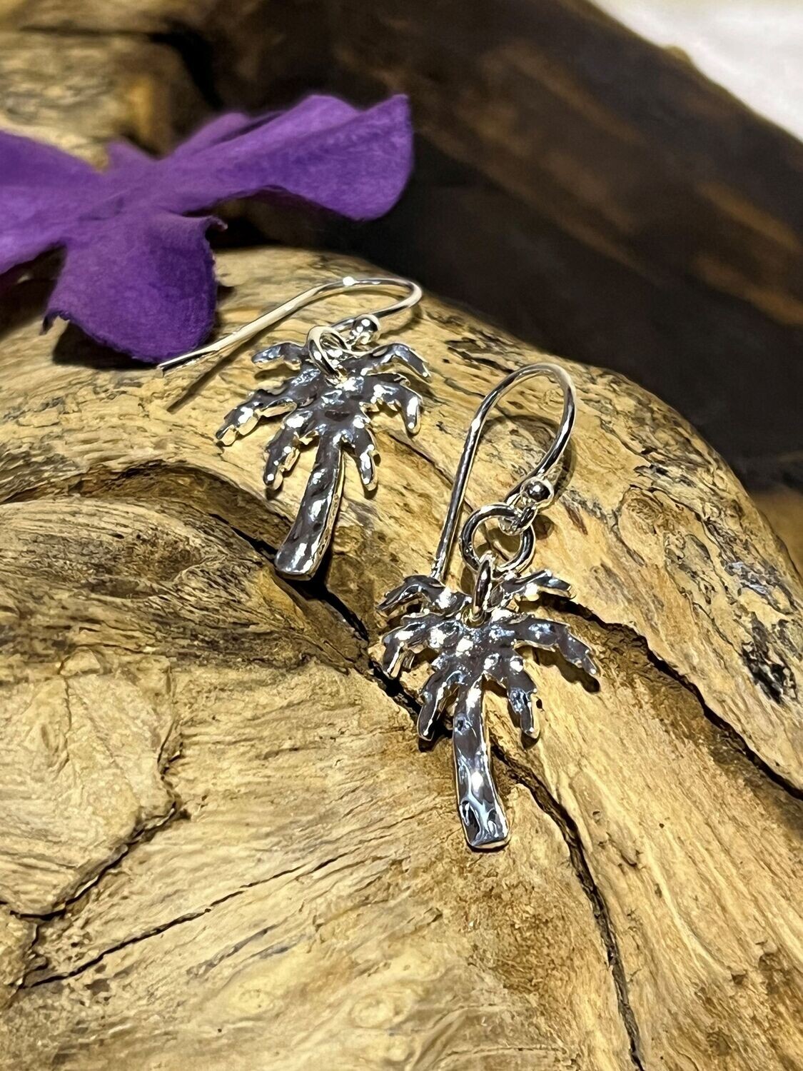 Sterling Silver Textured Palm Tree Earrings