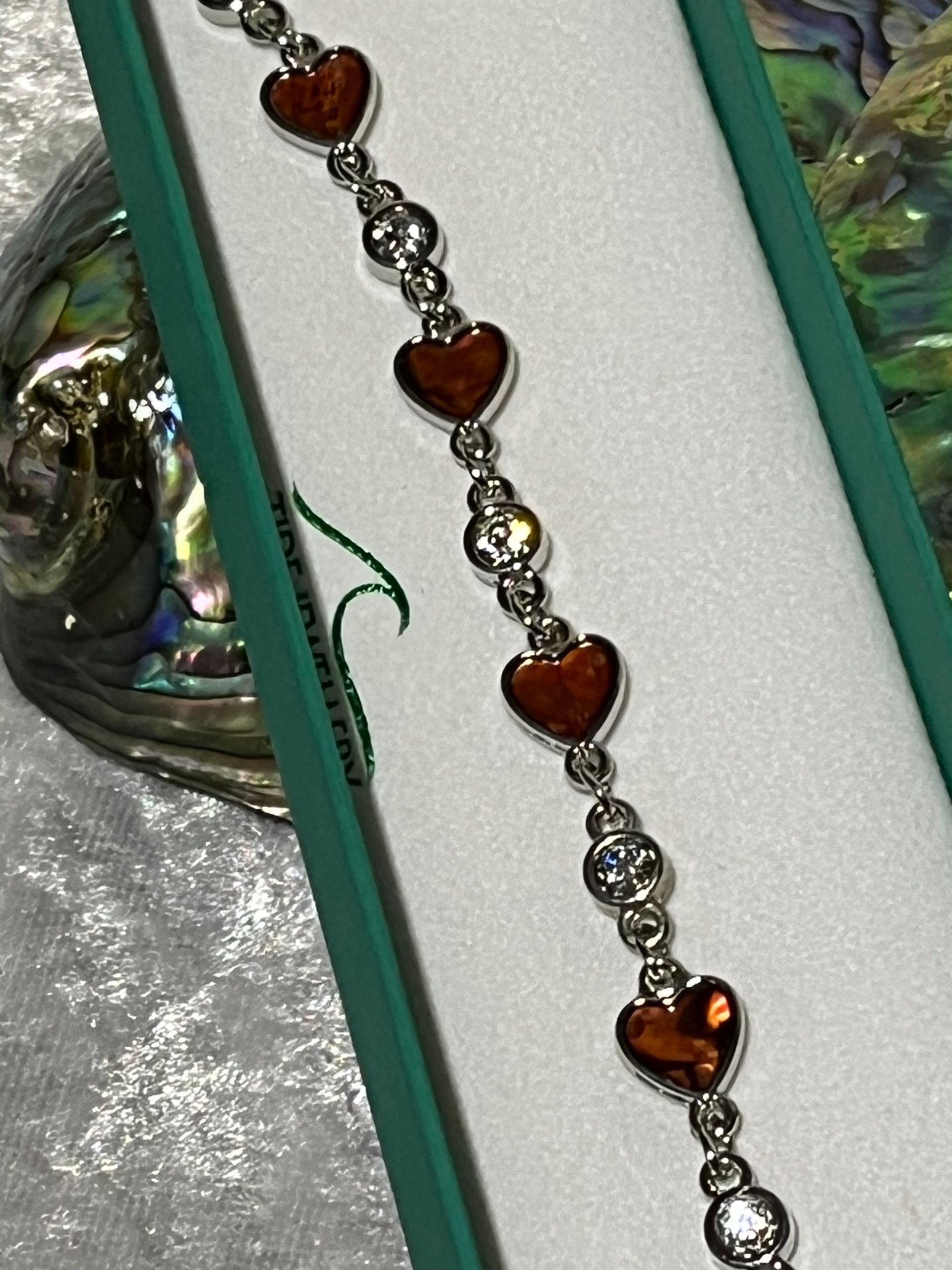 Red Heart Paua Shell & Crystal Bracelet