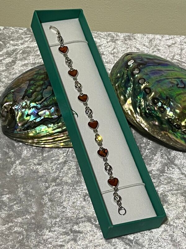 Red Heart Paua Shell & Crystal Bracelet