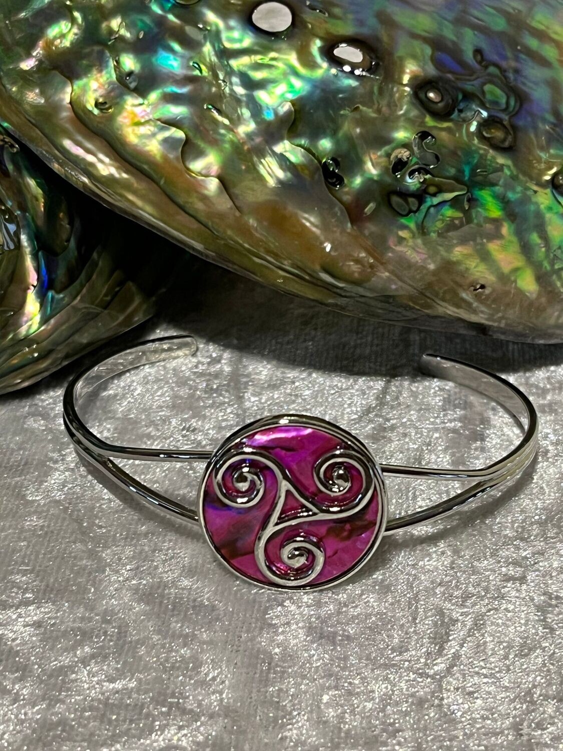 Pink Celtic Triskele Paua Shell Bangle