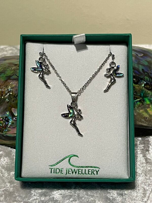 Fairy Paua Shell Necklace and Earrings Set