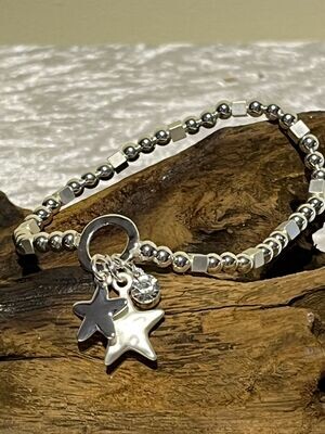Double Star Silver Tone Stretch Bracelet