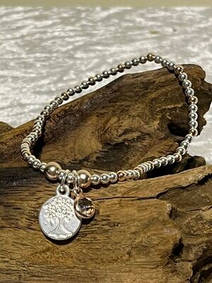 Silver and Rose Tone Tree of Life Stretch Bracelet