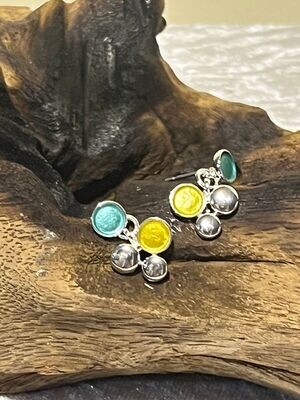 Green and Yellow Circle Silver Tone Earrings
