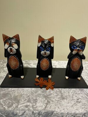 Set of 3 Wooden Wise Cats