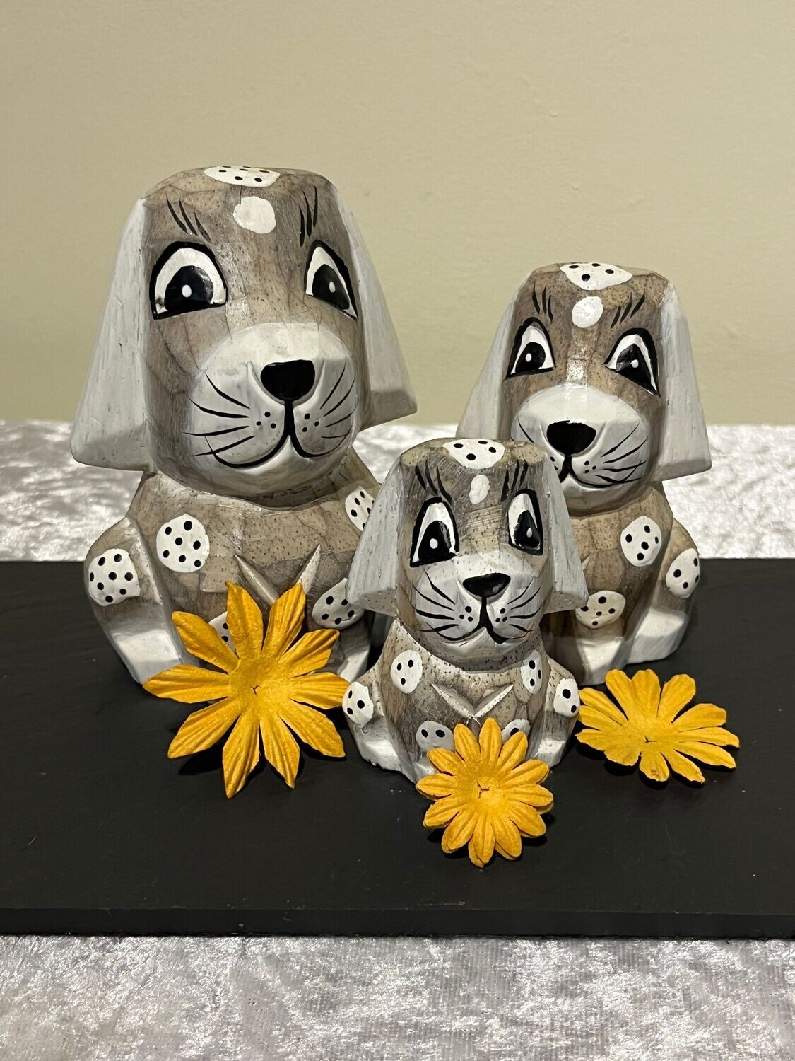 Set of 3 Grey & White Spotty Dogs