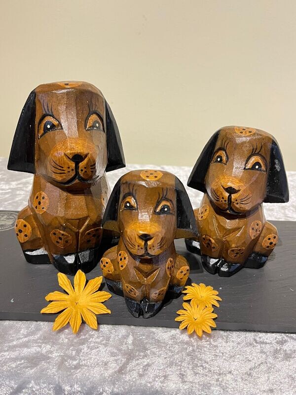 Set of 3 Brown & White Spotty Dogs