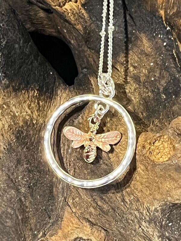 Silver and Rose Tone Bee Necklace