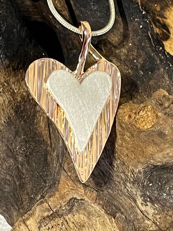 Double Heart Rose and Silver Tone Necklace