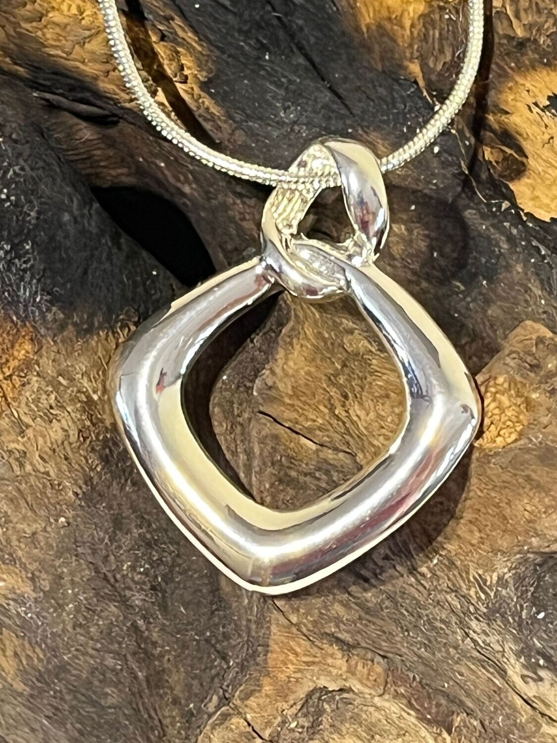 Silver Tone Open Square Necklace
