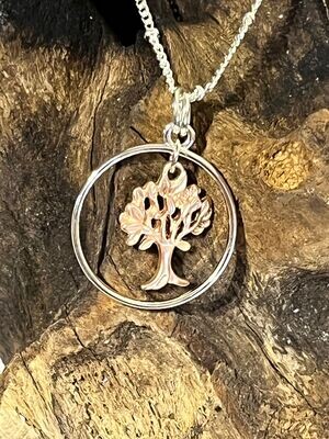 Silver and Rose Tone Tree of Life Necklace