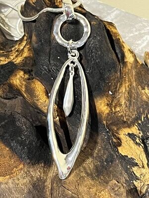 Oval Drop Silver Tone Long Necklace