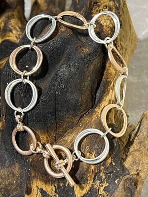 Circles T Bar Link Rose and Silver Tone Bracelet