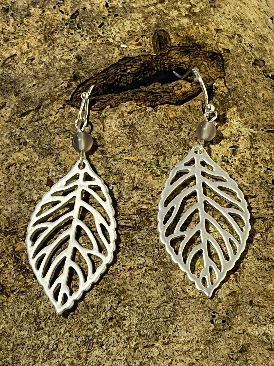 Leaf Drop Silver Tone Earrings