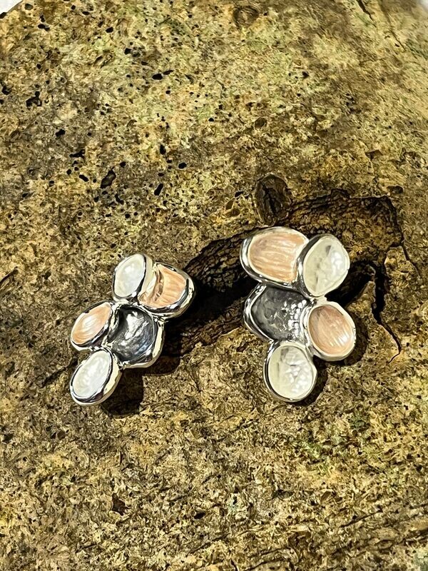 3 Colour Oval Silver Tone Earrings