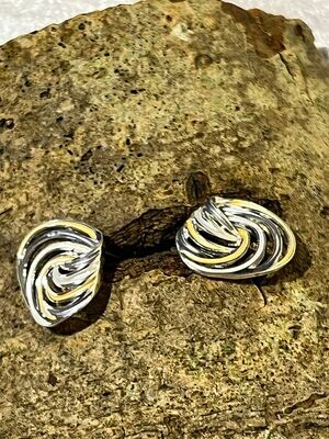 2 Colour Swirl Silver Tone Earrings