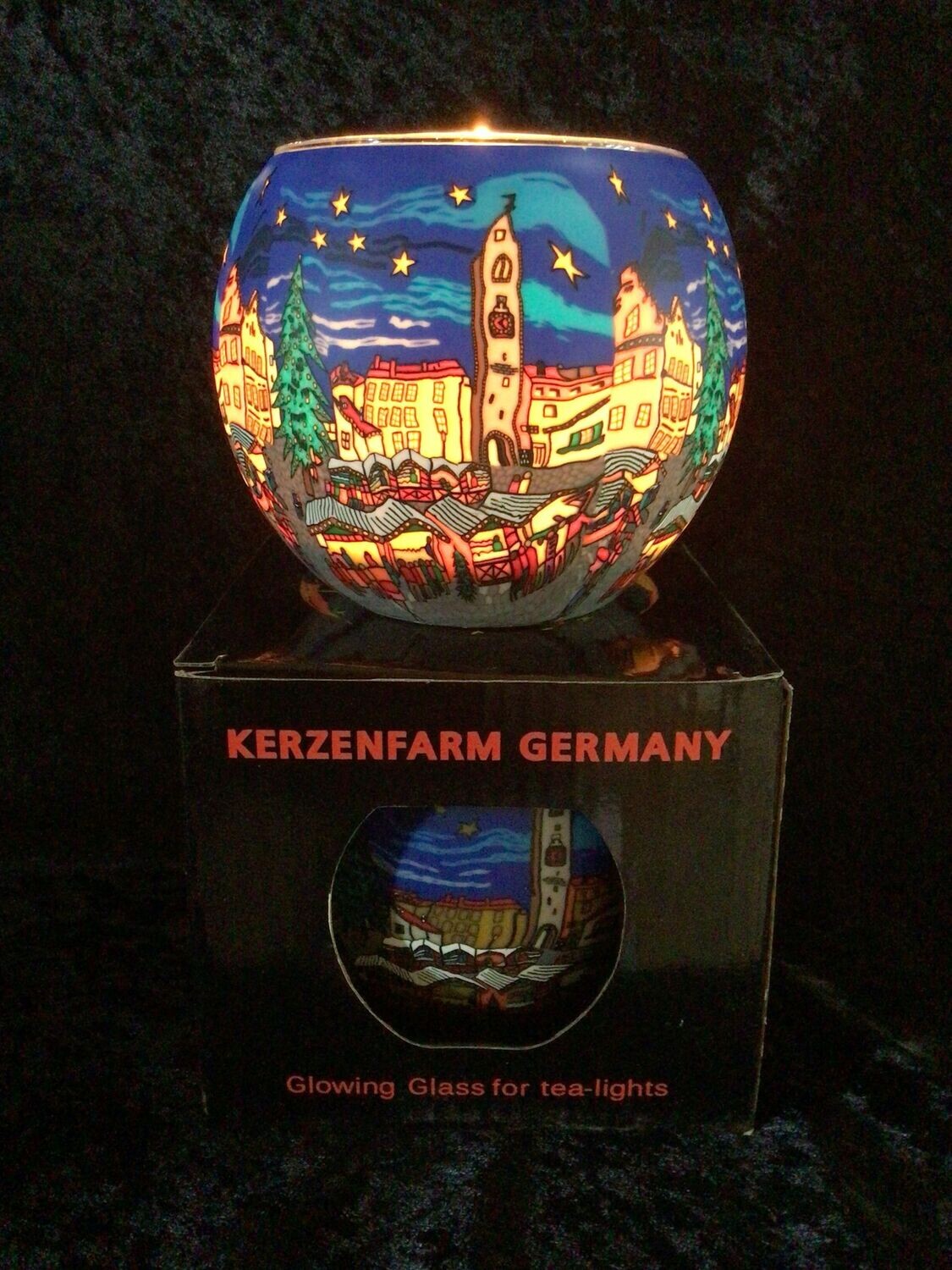 Christmas Market Glowing Glass Tealight Holder