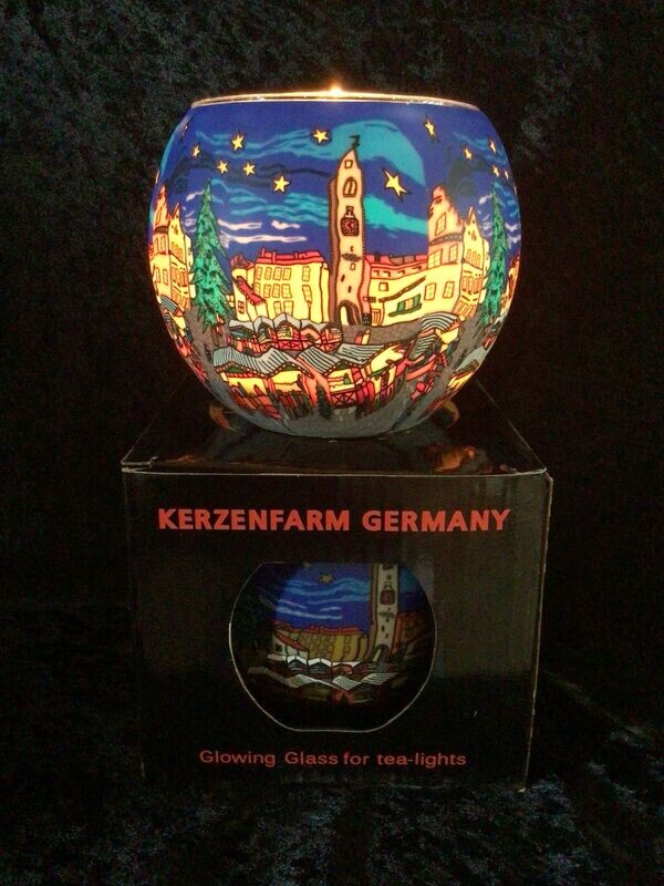 Christmas Market Glowing Glass Tealight Holder