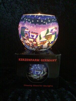 Snowy Town by Night Glowing Glass Tealight Holder