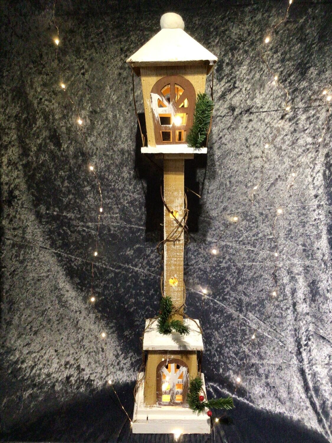 80cm LED Illuminated Tall Wooden Lantern