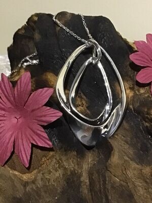 Silver Tone Double Oval Long Necklace