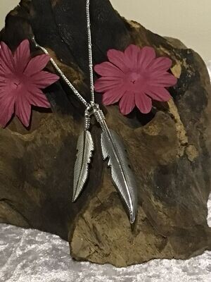 Silver & Grey Tone Feathers Necklace