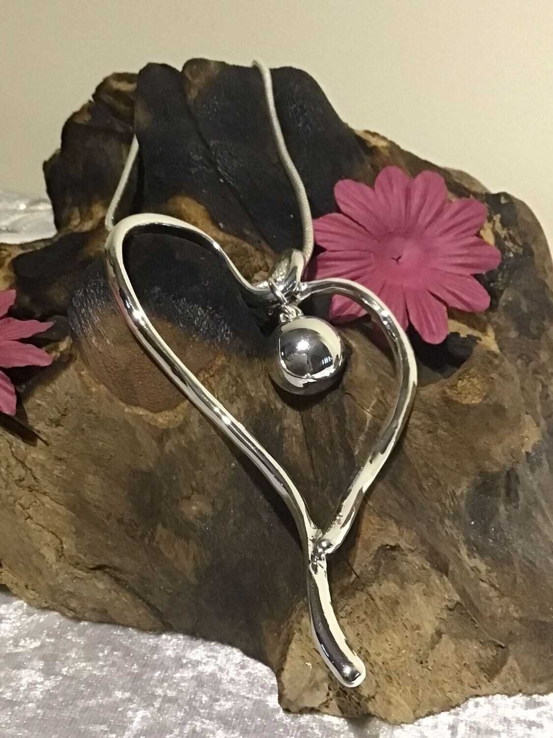 Open Heart with Ball Long Necklace