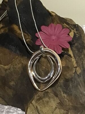 Rose and Silver Tone Double Ovals Necklace