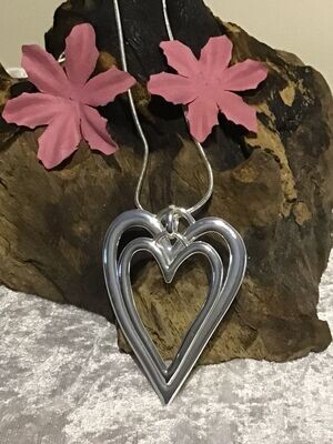 Silver Tone Double Heart Long Necklace