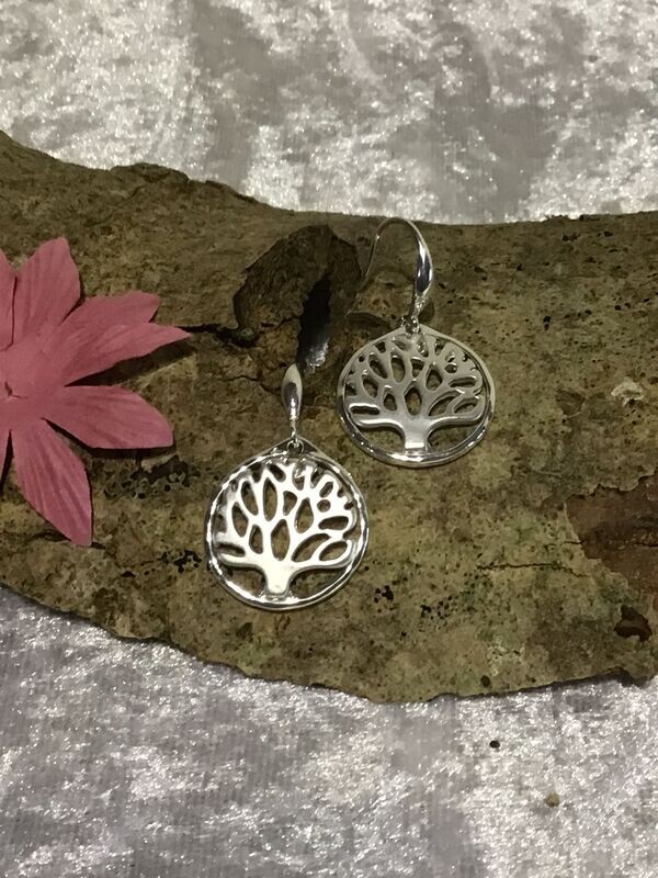 Silver Tone Tree of Life Drop Earrings