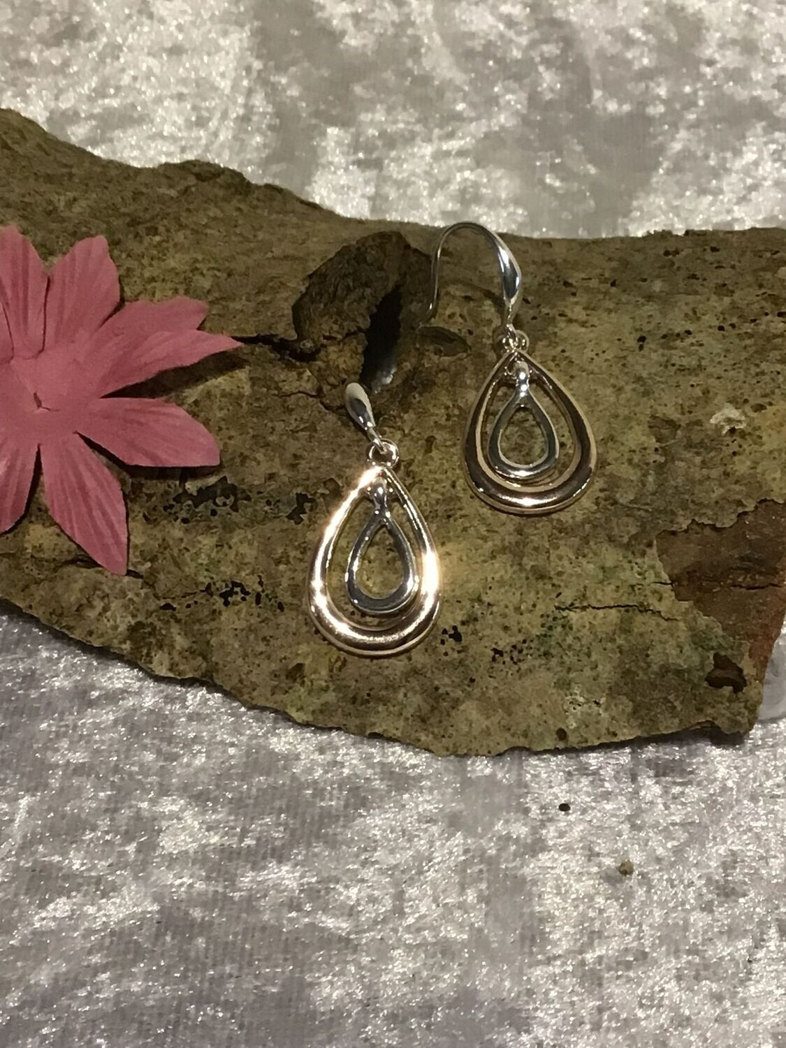 Silver and Rose Tone Double Drop Earrings